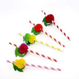 Honeycomb Fruits(Birds) Decoration Straight Drinking Straws Colorful/Solid Color/Strips Color/Polka Dot